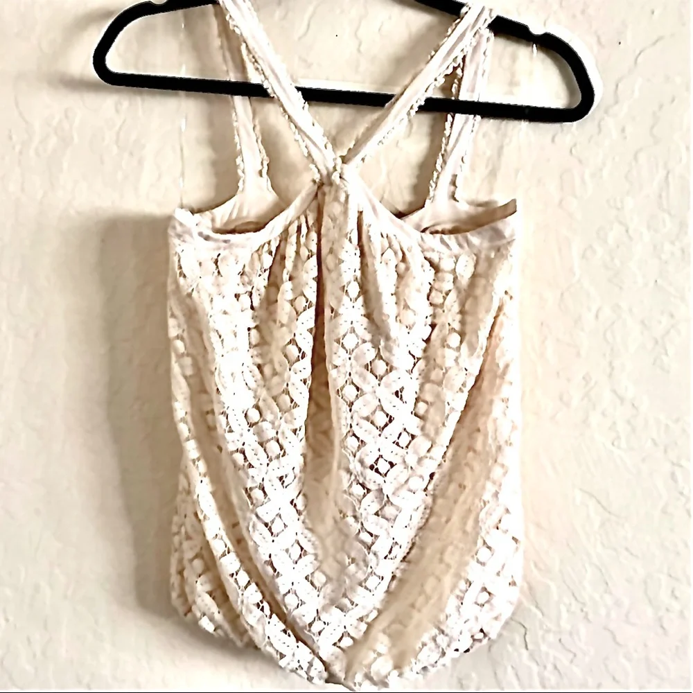 Anthro Ella Moss Cream Eyelet Floral Lace top